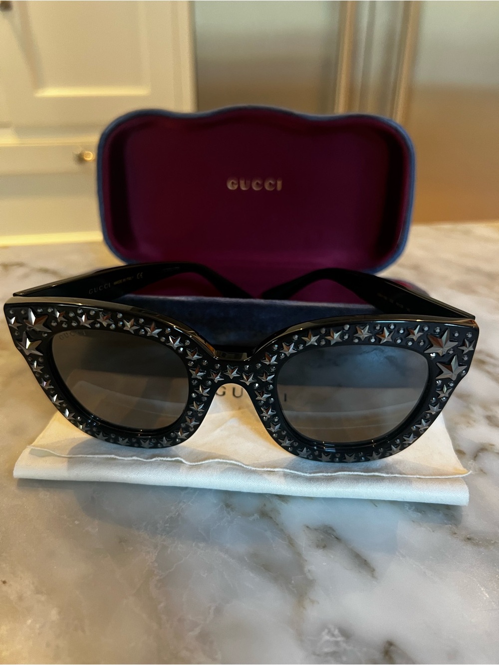 Gucci Star Studded Beautiful Black Sunglasses with case